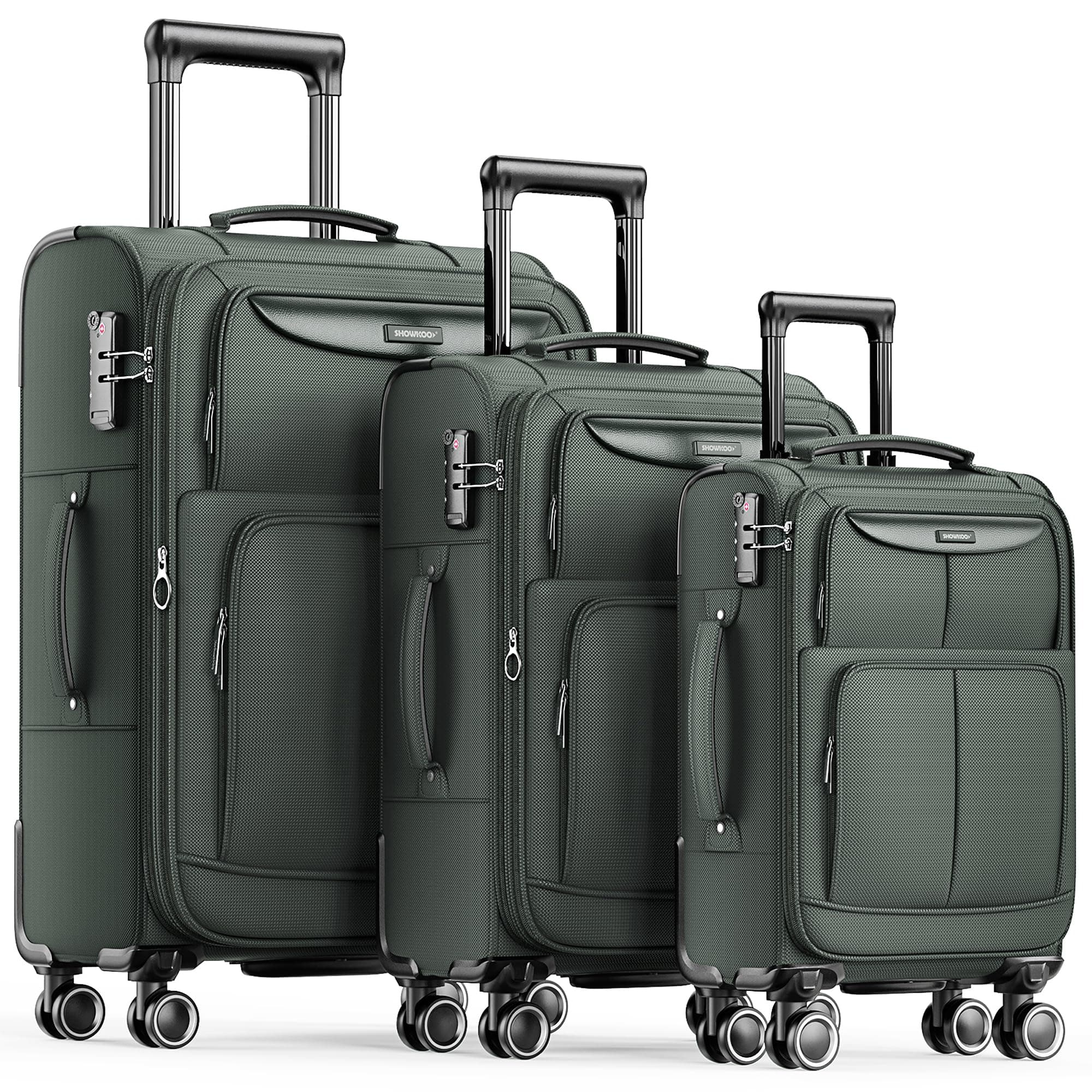 Luggage Sets 3 Piece Softside Expandable Lightweight Durable Suitcase Sets Double Spinner Wheels TSA Lock Armygreen (20in/24in/28in)
