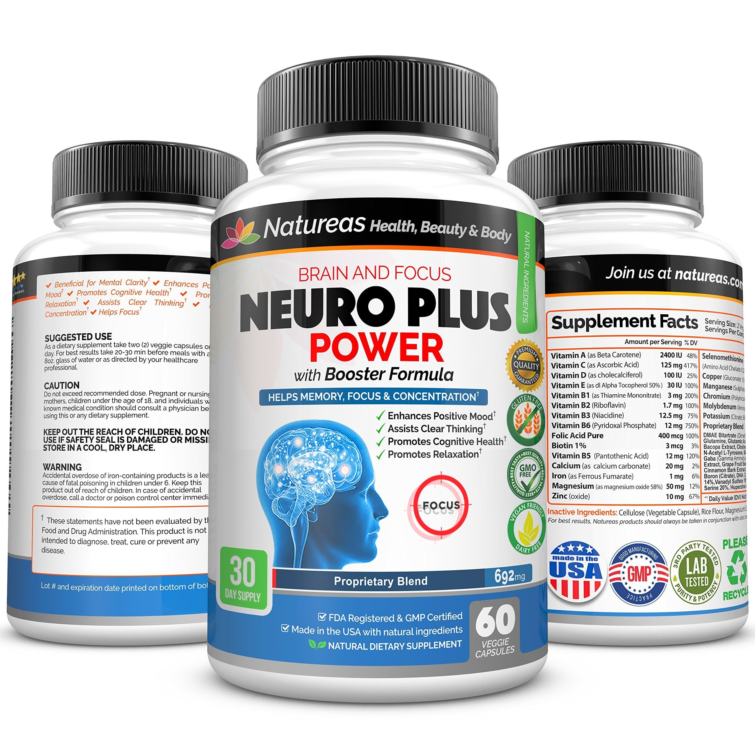 Brain Boost for Memory, Sharp Mind, Focus, Clarity, Concentration, Alertness and Positive Mood. Promotes Relaxation