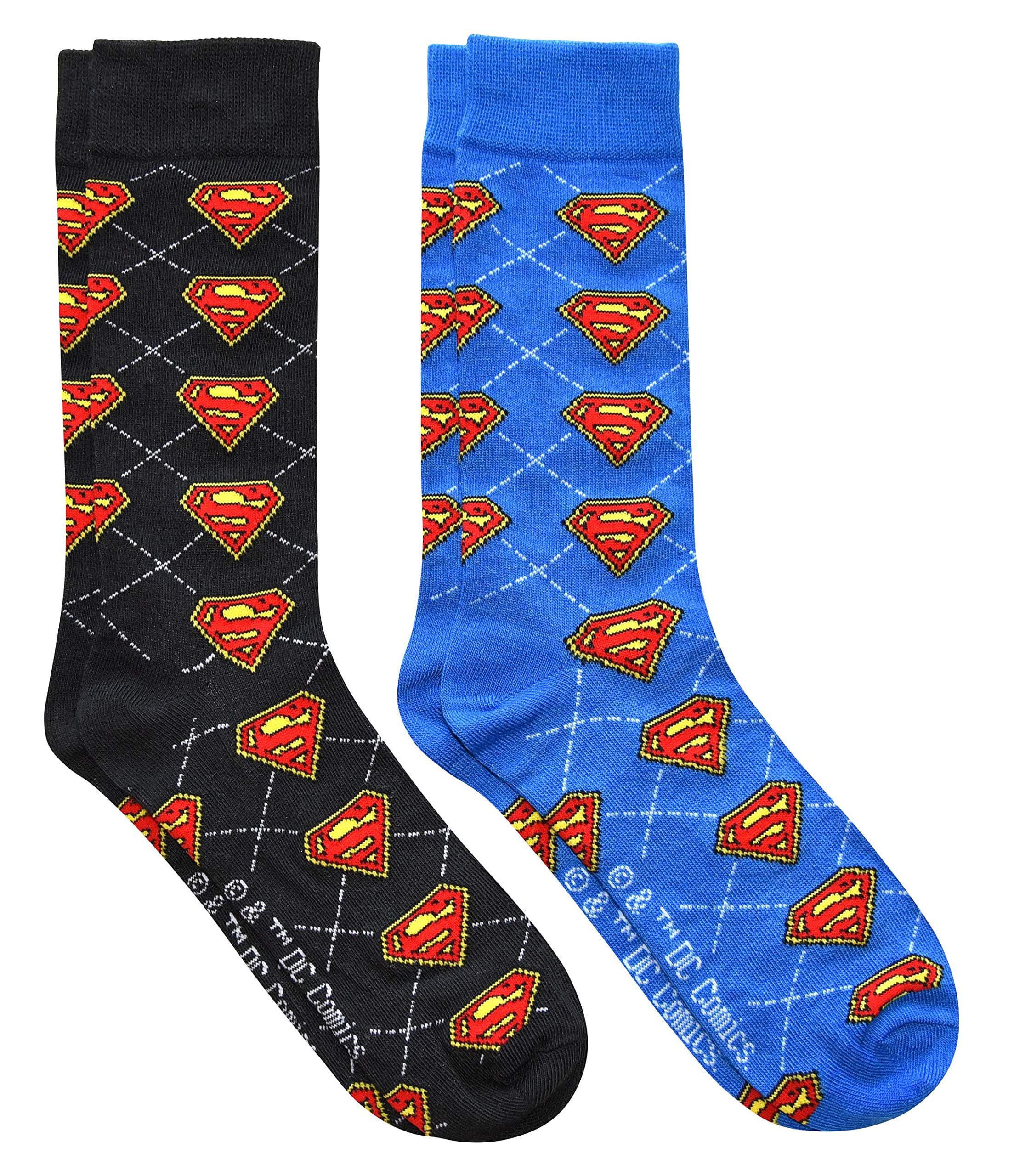 Hyp Superman Argyle Men's Crew Socks 2 Pair Pack Shoe Size 6-12
