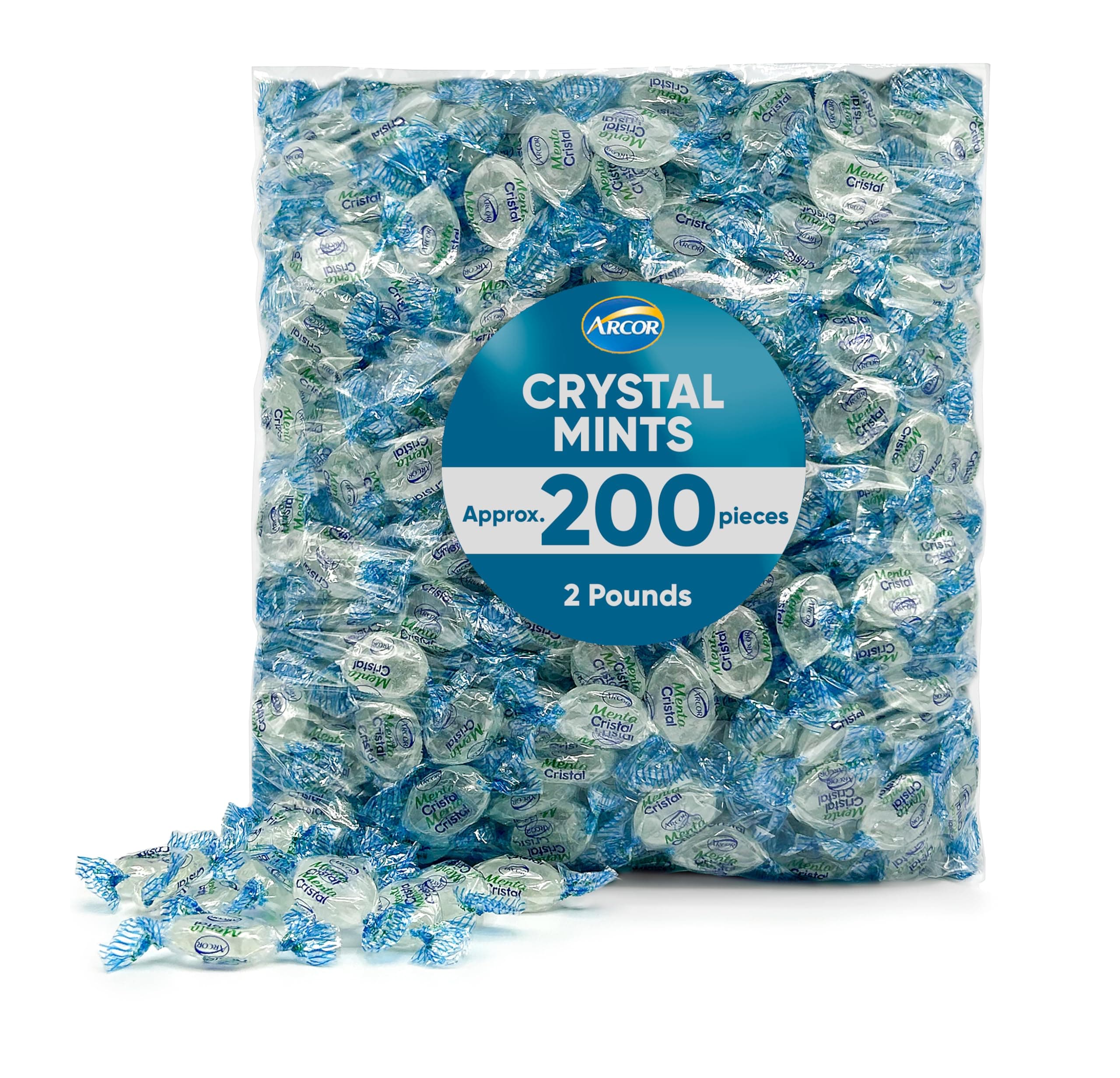 Crystal Mints Hard Candy - 2 Pounds Approx 200 Pieces - Blue Crystal Mints Hard Candy - Bulk Candy, Individually Wrapped Christmas Candy