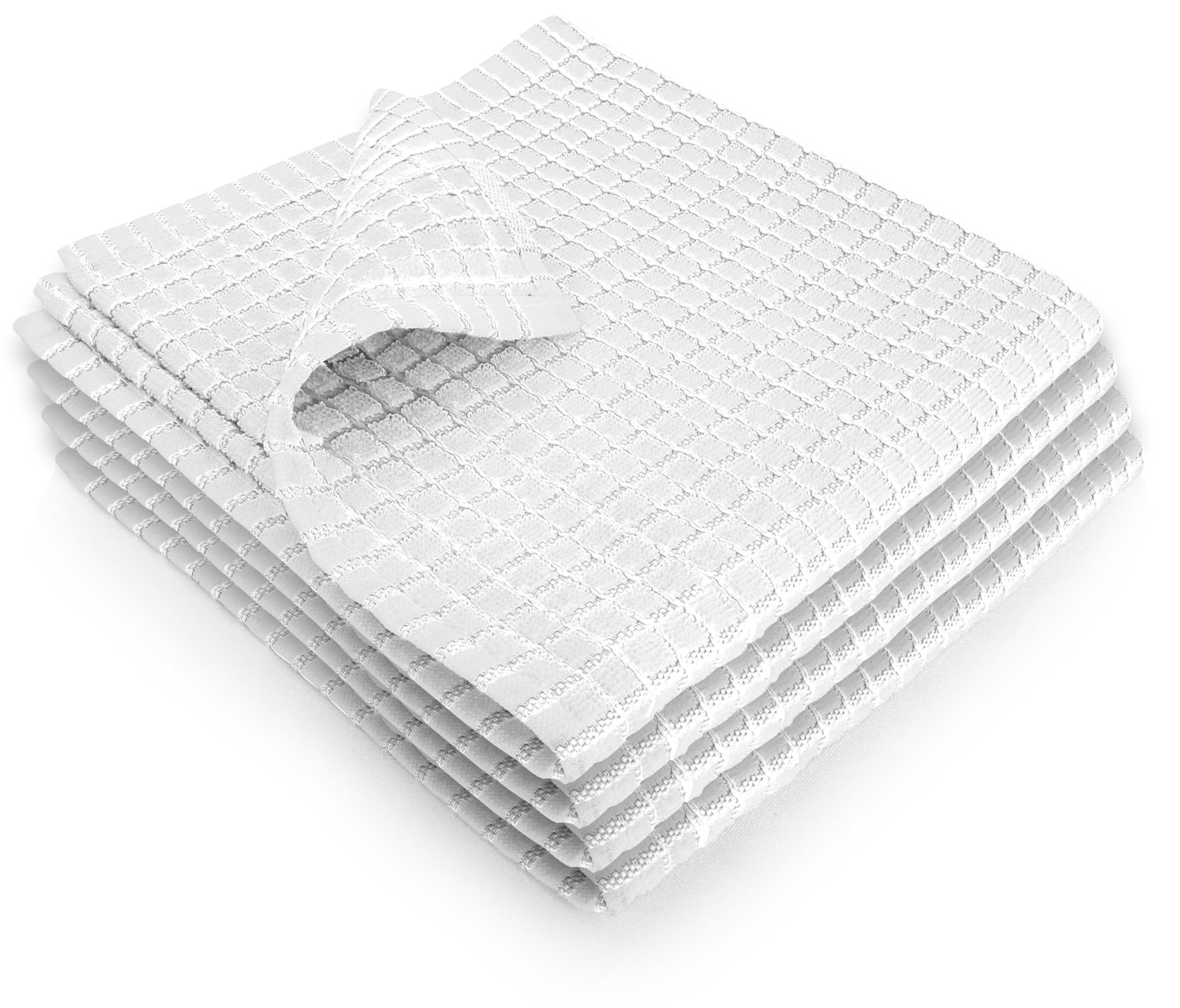 Fecido Classic Kitchen Dish Towels with Hanging Loop - Set of 4, White