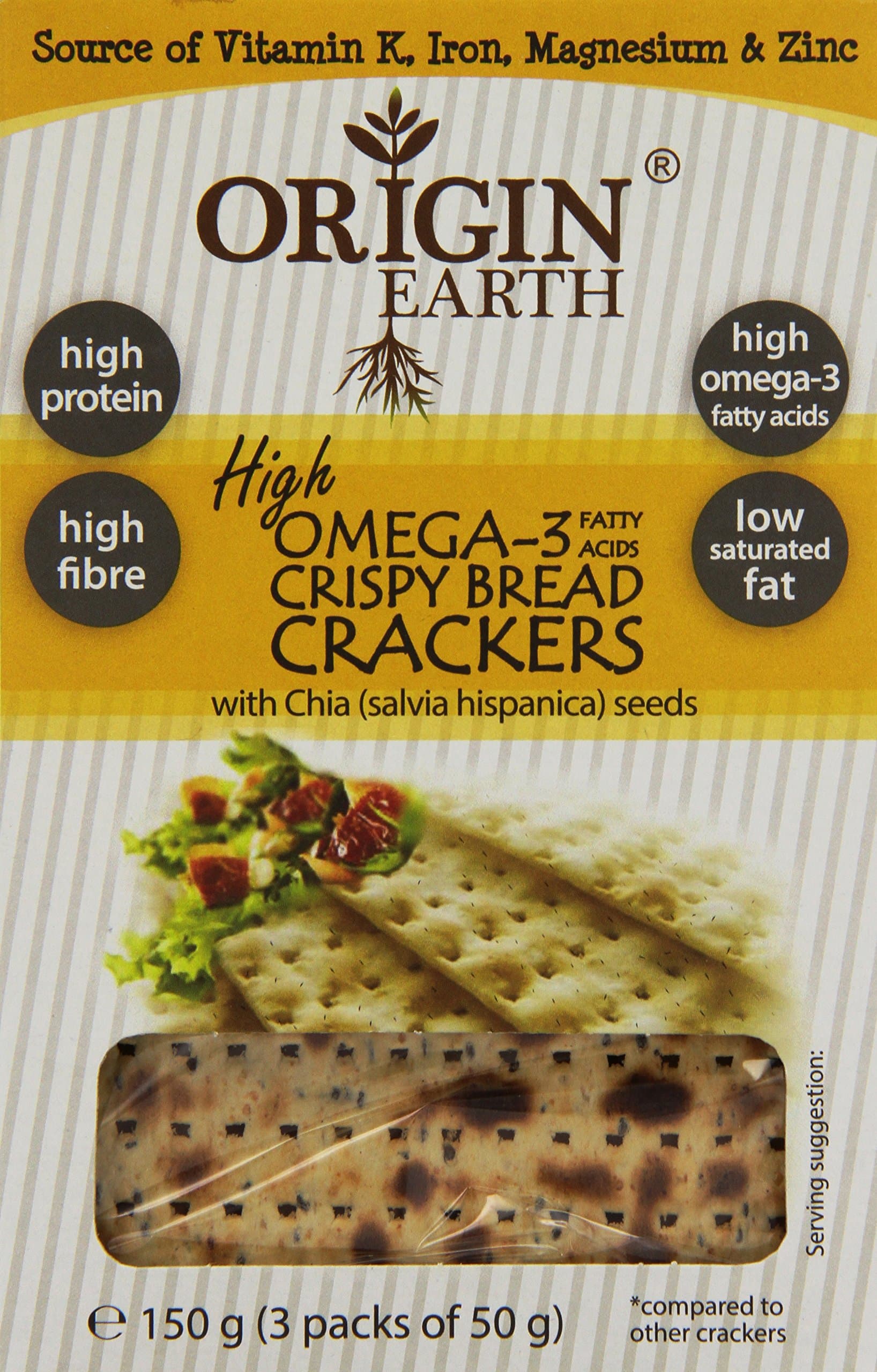 Origin Earth Omega 3 and Chia Seed Cracker 150 g (Pack of 5)