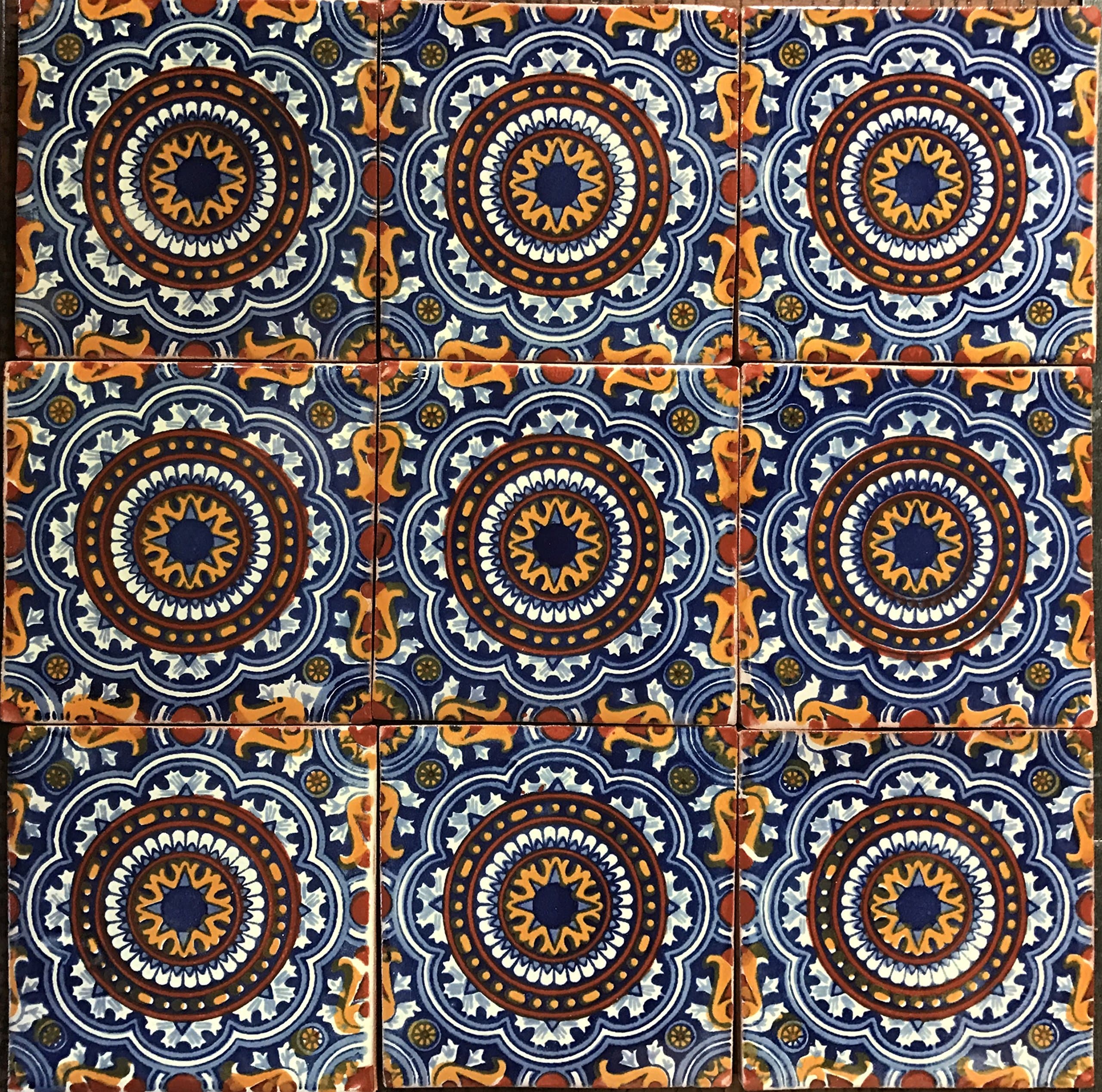 Mexican Talavera Ceramic 9 pieces 4x4 Rosario Pattern