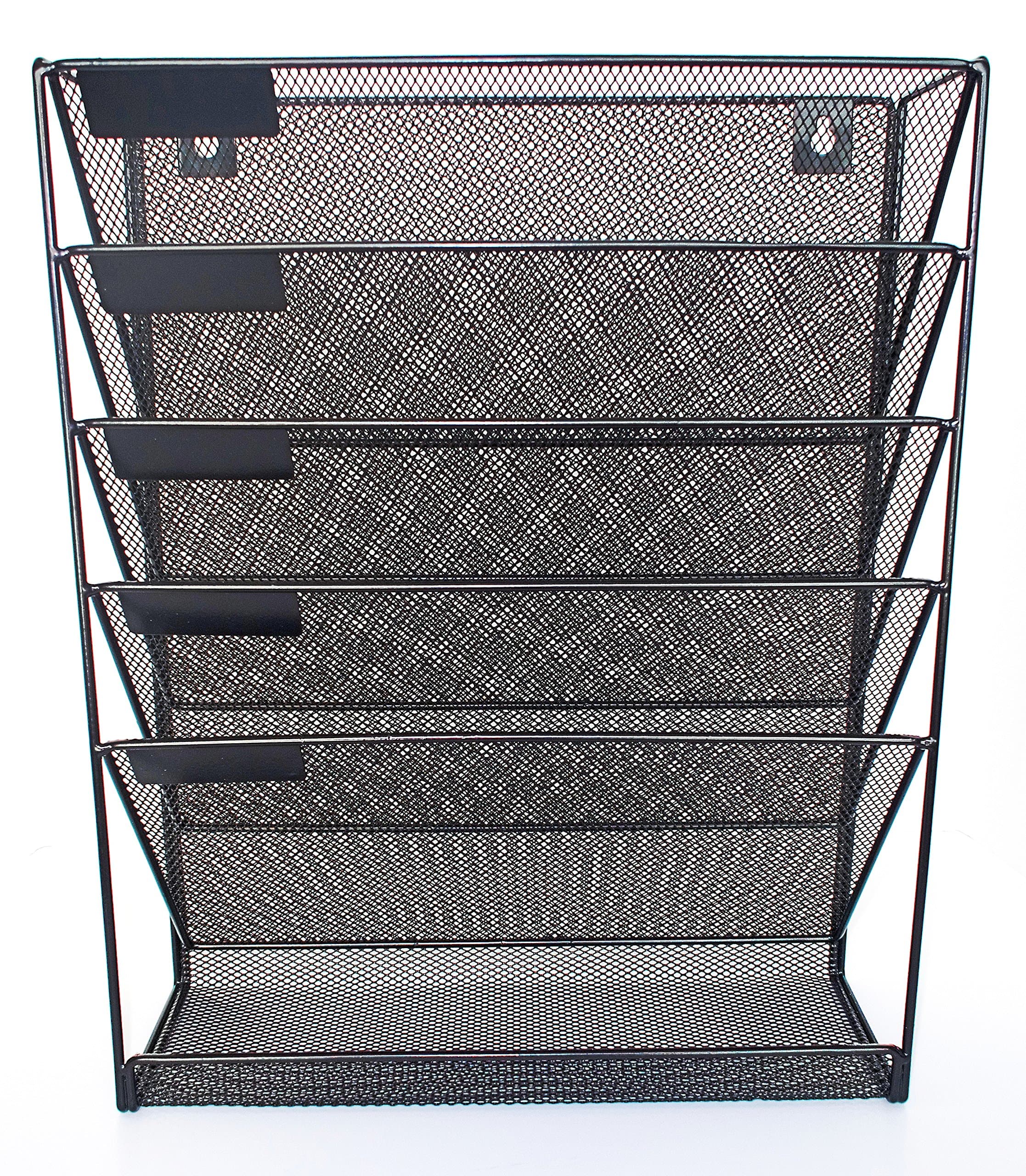 Mesh Metal Wall-Mounted File Shelf and Hanging Document Organizer - Stores Books, Mail, Electronics - Tablets/Cell Phones, Magazines, Teacher and Business Supplies - Hardware Included - Premium
